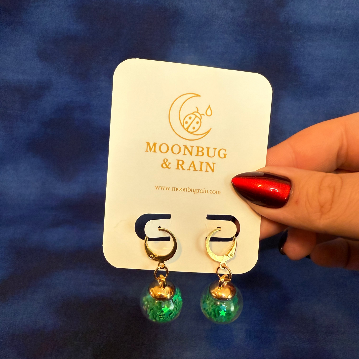 Glass Glitter Ornament Earrings - Green