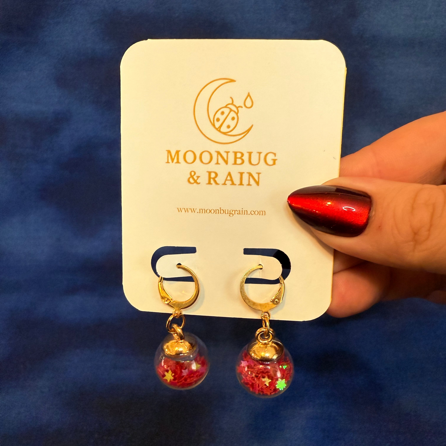 Glass glitter ornament Earrings - Red